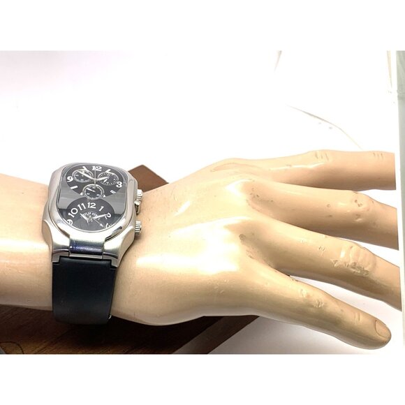 Philip Stein Men's Watch Teslar Quartz Dual Time Chronograph Leather Strap 37mm - Picture 4 of 14